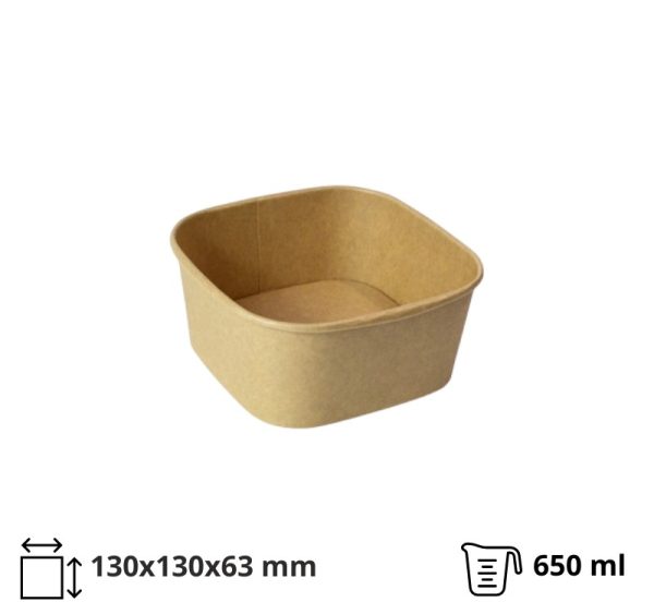Papirnata posoda 650 ml 130х130х63 mm, kraft, brez pokrova 50 kos