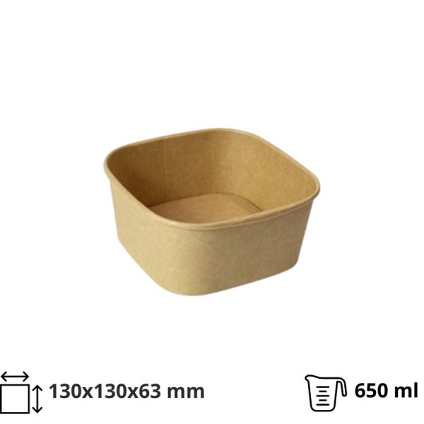 Papirnata posoda 650 ml 130х130х63 mm, kraft, brez pokrova 50 kos
