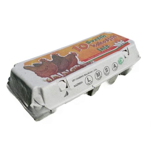 Embalaža za 10 jajc celulozni karton, siva s tiskom tri kure [120 kos/pak]