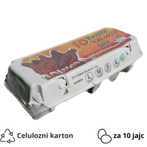 Embalaža za 10 jajc celulozni karton, siva s tiskom tri kure [120 kos/pak]