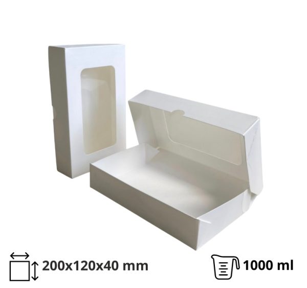 Papirnata posoda z oknom ECO TABOX 1000 ml 200x120x40 mm bela 50 kos