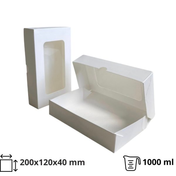 Papirnata posoda z oknom ECO TABOX 1000 ml 200x120x40 mm bela 50 kos