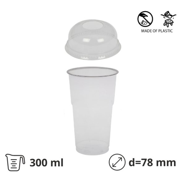 Kozarec rPet 300 ml prozoren z žigom s pokrovom d=78 mm 50 kos (komplet)