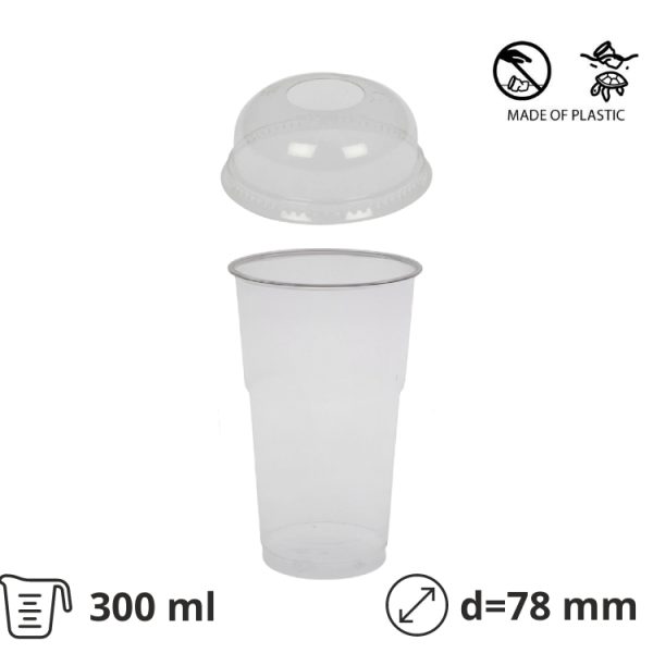 Kozarec rPet 300 ml prozoren z žigom s pokrovom d=78 mm 50 kos (komplet)