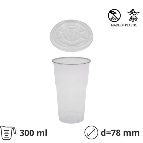 Kozarec rPet 300 ml prozoren z žigom s pokrovom d=78 mm 50 kos (komplet)