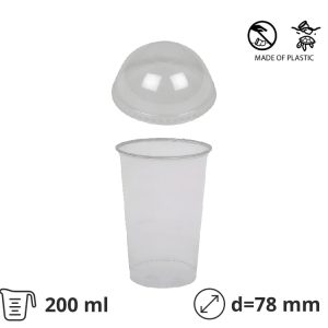 Kozarec rPet 200 ml prozoren z žigom s pokrovom d=78mm 50 kos (komplet)