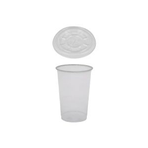 Kozarec rPet 200 ml prozoren z žigom s pokrovom d=78mm 50 kos (komplet)