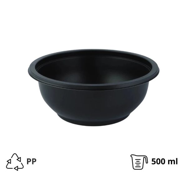Posodica PP 500 ml d=145 mm h=60 mm črna, brez pokrova [100 kos/pak]