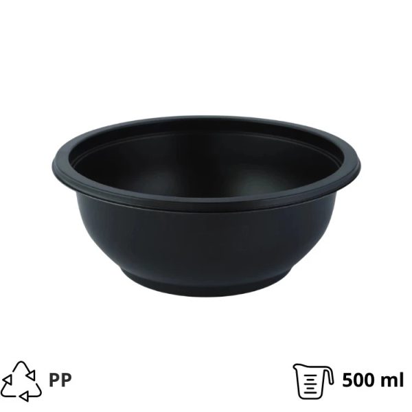Posodica PP 500 ml d=145 mm h=60 mm črna, brez pokrova [100 kos/pak]