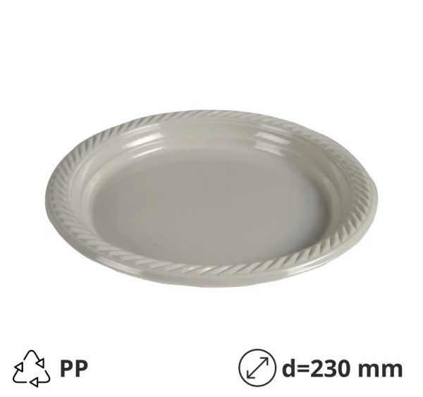 Krožnik PP d=230 mm svetlo siva 25 kos
