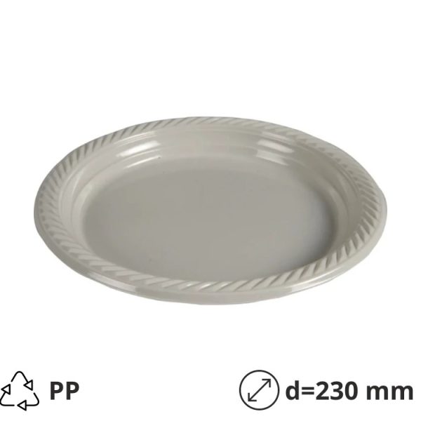 Krožnik PP d=230 mm svetlo siva 25 kos