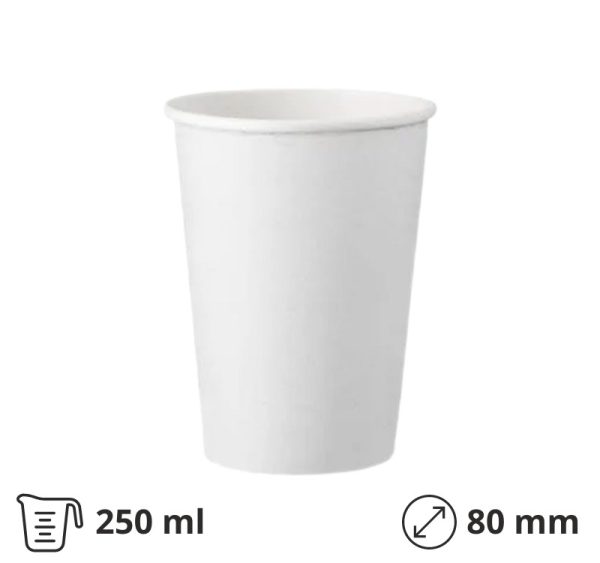 Papirnati kozarci 250 (280) ml d=80 mm 1-slojni beli SUP, 50 kos