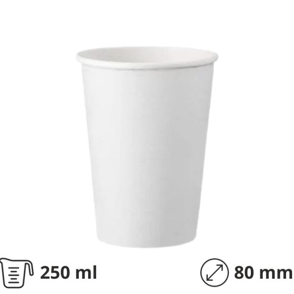 Papirnati kozarci 250 (280) ml d=80 mm 1-slojni beli SUP, 50 kos