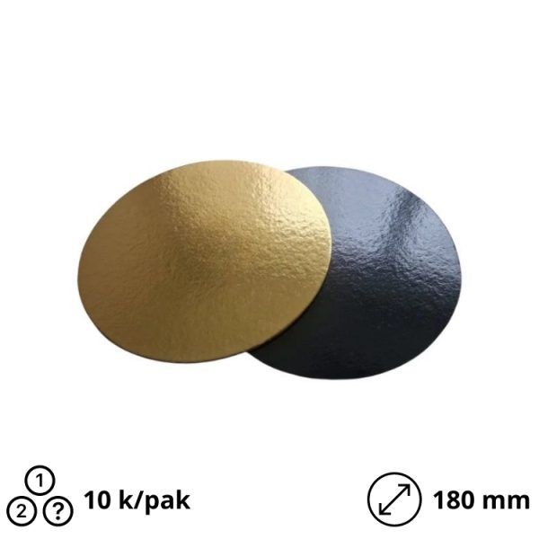 Podstavek okrogli kartonasti d=180 mm h=1,5 mm črni/zlato [10 kos/pak]