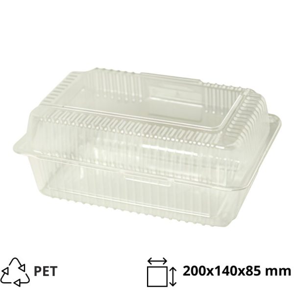 Posodica s pokrovom PET 200x140x85 mm prozorna [500 kos/pak]