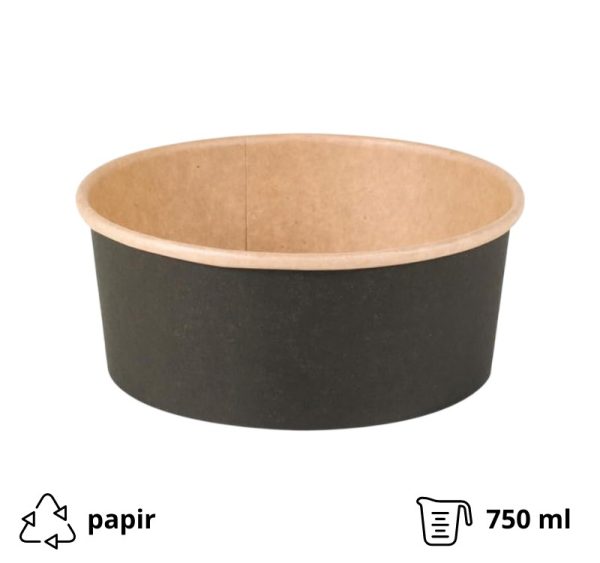 Papirnata posoda 750 ml d=150 mm črna/kraft 45 kos