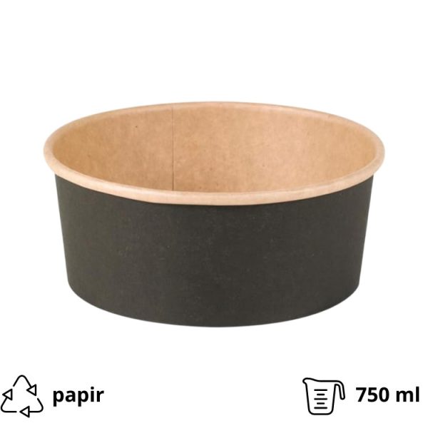 Papirnata posoda 750 ml d=150 mm črna/kraft 45 kos