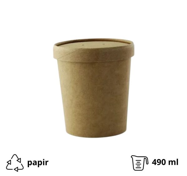Papirnata posoda 490 ml kraft s papirnatim pokrovom 25 kos