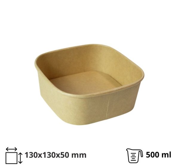 Papirnata posoda 500 ml 130х130х50 mm, kraft, brez pokrova 50 kos