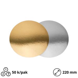 Podstavek okrogli za torto kartonasti d=220 mm zlato/srebro [50 kos/pak]