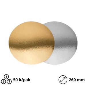 Podstavek okrogli za torto kartonasti d=260 mm zlato/srebro [50 kos/pak]