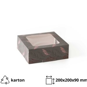 Škatla za torte z oknom 200x200x90 siva/rože [10 kos/pak]
