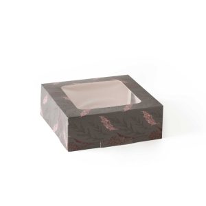 Škatla za torte z oknom 200x200x90 siva/rože [10 kos/pak]