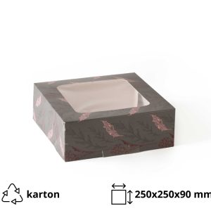 Škatla za torte z oknom 250x250x90 siva/rože [10 kos/pak]