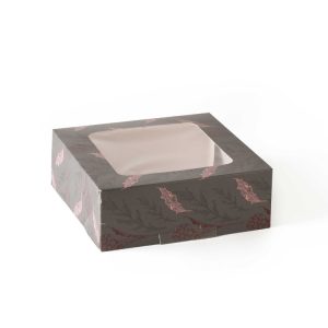 Škatla za torte z oknom 250x250x90 siva/rože [10 kos/pak]