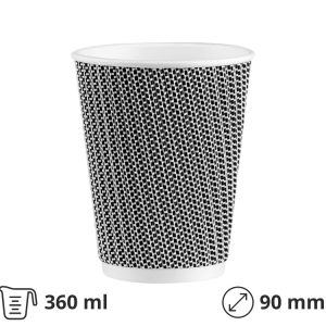 Papirnati kozarci 360 ml d=90 mm ripple črna/bela SUP, 25 kos