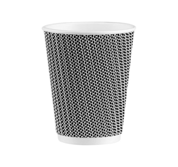 Papirnati kozarci 360 ml d=90 mm ripple črna/bela SUP, 25 kos