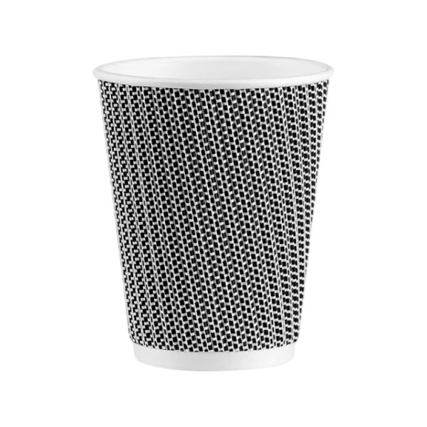 Papirnati kozarci 360 ml d=90 mm ripple črna/bela SUP, 25 kos