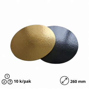 Podstavek okrogli za torto kartonasti d=260 mm h=3 mm črna/zlato [10 kos/pak]