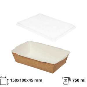 Papirnata posoda 750 ml 150x100x45 mm kraft s pokrovom 50 kos (komplet)