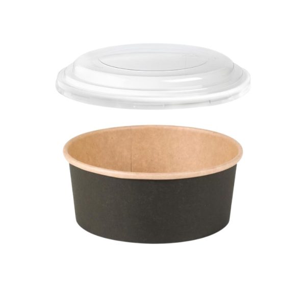 Papirnata posoda s pokrovom 500 ml d=150 mm črna/kraft 45 kos (komplet)