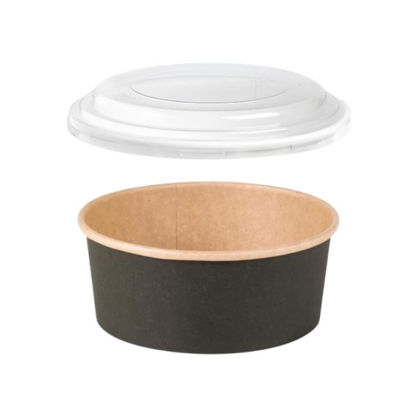 Papirnata posoda s pokrovom 500 ml d=150 mm črna/kraft 45 kos (komplet)