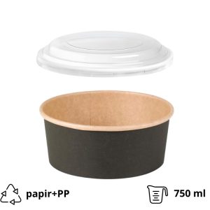 Papirnata posoda s PP pokrovom 750 ml d=150 mm črna/kraft 45 kos (komplet)
