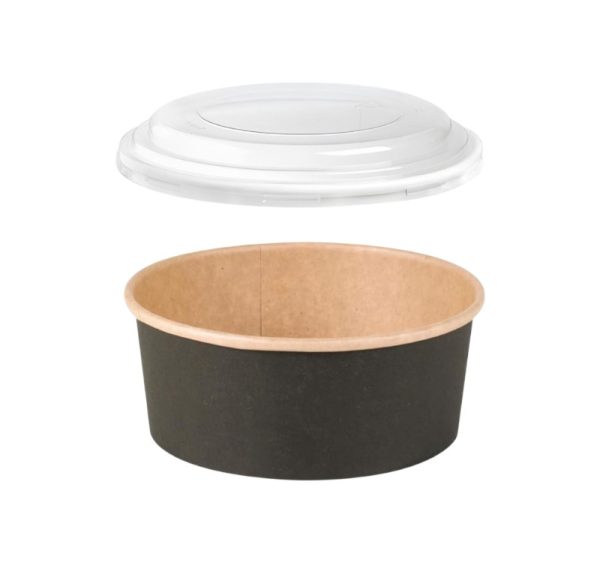 Papirnata posoda s PP pokrovom 750 ml d=150 mm črna/kraft 45 kos (komplet)