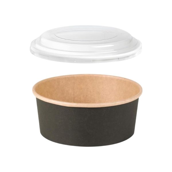 Papirnata posoda s PP pokrovom 750 ml d=150 mm črna/kraft 45 kos (komplet)