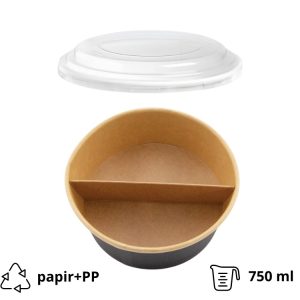 Papirnata posoda s pokrovom in separatorjem 750 ml d=150 mm črna/kraft 45 kos (komplet)