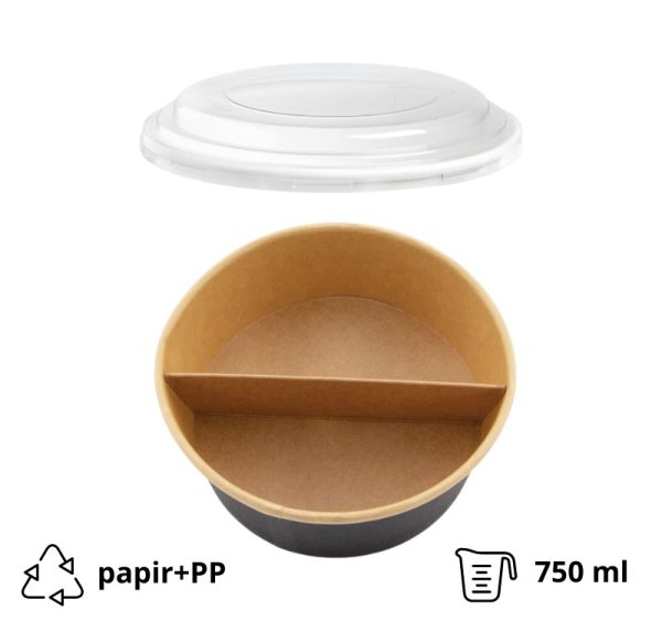 Papirnata posoda s pokrovom in separatorjem 750 ml d=150 mm črna/kraft 45 kos (komplet)
