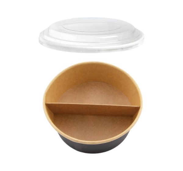 Papirnata posoda s pokrovom in separatorjem 750 ml d=150 mm črna/kraft 45 kos (komplet)