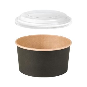 Papirnata posoda s PP pokrovom 1000 ml d=150 mm črna/kraft 45 kos (komplet)