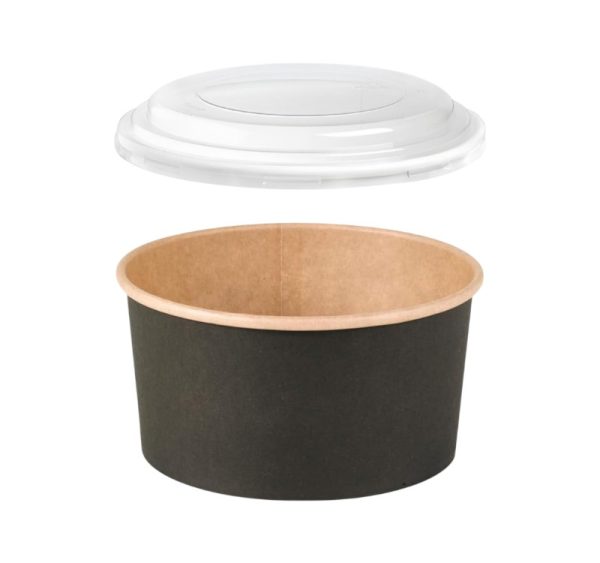 Papirnata posoda s PP pokrovom 1000 ml d=150 mm črna/kraft 45 kos (komplet)