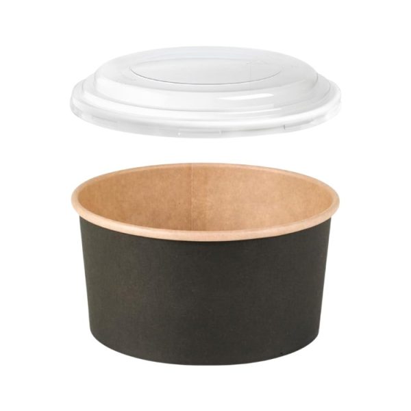 Papirnata posoda s PP pokrovom 1000 ml d=150 mm črna/kraft 45 kos (komplet)