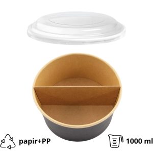 Papirnata posoda s pokrovom in separatorjem 1000 ml d=150 mm črna/kraft 45 kos (komplet)