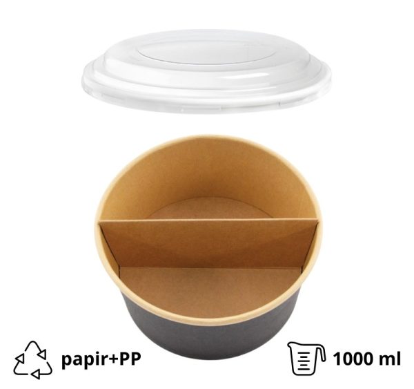 Papirnata posoda s pokrovom in separatorjem 1000 ml d=150 mm črna/kraft 45 kos (komplet)
