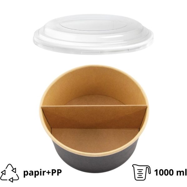 Papirnata posoda s pokrovom in separatorjem 1000 ml d=150 mm črna/kraft 45 kos (komplet)