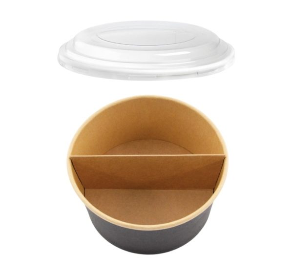 Papirnata posoda s pokrovom in separatorjem 1000 ml d=150 mm črna/kraft 45 kos (komplet)