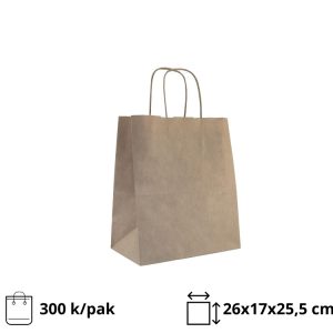 Papirnata nosilna vrečka z zvitimi ročaji 260х170х255 mm kraft 300 kos
